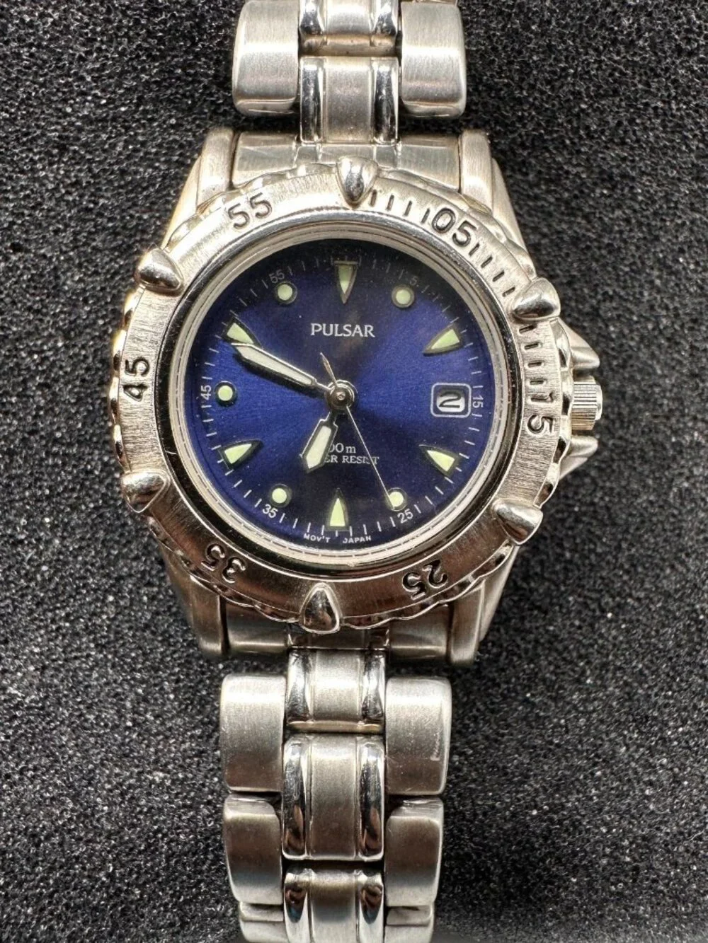 Pulsar Watch Women Silver Tone Blue Dial Date V782-X215 New Battery 6.25